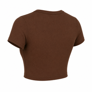 OEM Blank Women T Shirt <b>Short</b> <b>Sleeve</b> Round Neck Solid Crop <b>Top</b> Fitness Slim Ribbed <b>Knit</b> Cotton Spandex Cropped Tee For <b>Lady</b> Bran - Product Image 6
