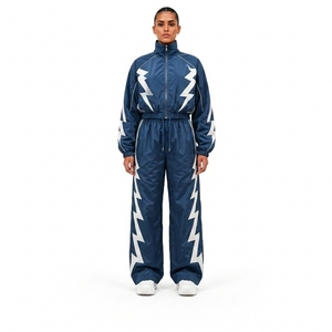 Nylon Black Sports Tracksuit <b>Set</b> with Athletic Jacket and Track Pants for Fitness Training Running Workout and Outdoor wear - Product Image 1