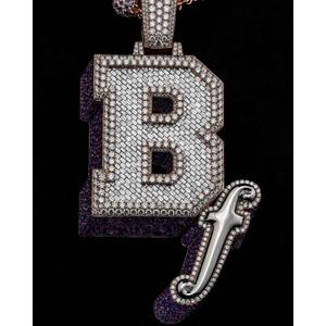 Luxury " B " Lab grown Diamond Pendant 925 Sterling <b>Silver</b> Rose Gold Plated Custom <b>Initial</b> Hip Hop Bling Statement <b>Necklace</b> - Product Image 4