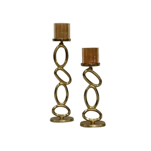 Ensemble de 2 bougeoirs modernes dorés abstraits en forme de boucle, supports de bougies en métal, centre de table - Product Image 5