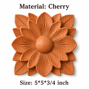 Applique décorative en bois de cerisier massif sculpté en forme de rosette florale pour armoires de cuisine - Product Image 2