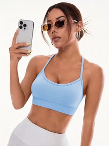 Seamless Strappy Sports Bra Women <b>Cross</b> Back Padded Gym Yoga Crop <b>Top</b> High Elasticity Breathable Fitness Activewear Bralette - Product Image 3