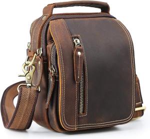 Sac messager de luxe léger en cuir véritable pour hommes et femmes, mallette professionnelle marron pour ordinateur portable avec bandoulière réglable - Product Image 1