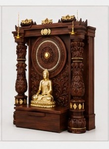 Temple bouddhiste traditionnel en teck, sculpté à la main, avec éclairage LED, Mandir en bois pour la prière à domicile - Product Image 3