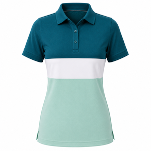 Camiseta de Golf de Manga Corta para Mujer, Diseño Color Block, Tejido Piqué, Patchwork, Tono Pastel Suave, Poliéster de Secado Rápido, Venta al Por Mayor - Product Image 1