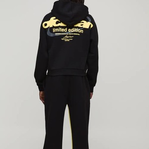 Conjunto Deportivo Unisex Oldman Negro, Sudadera con Cremallera Completa y Pantalones Deportivos, Color Sólido, Algodón, Ropa Casual de Otoño con Franja Lateral Amarilla - Product Image 6