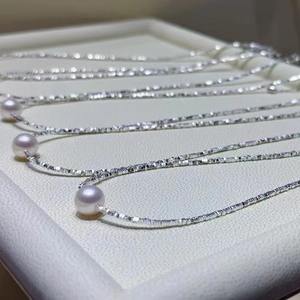Collier en argent S925 style bar chaud, tricoté, 3-8 mm, perle presque ronde, forte luminosité, petite perle fraîche pour femme, cadeau - Product Image 4