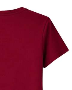 T-shirt en coton rouge rubis pour femme, imprimé floral avec strass, décontracté, manches courtes, haut d'été, fabrication sur mesure, fournisseur OEM - Product Image 6