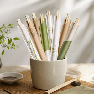 Baguettes jetables en bois écologiques de qualité export avec design moderne et emballage personnalisé en pochette en papier - Product Image 4