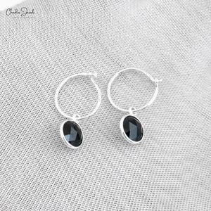 New Arrival Natural 6mm Round Rose Cut Black Onyx Gemstone Hoops with 925 <b>Sterling</b> <b>Silver</b> <b>Wire</b> Set Earrings at Wholesale Price - Product Image 2
