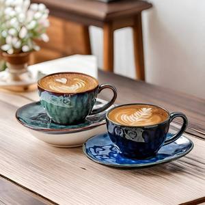 Handmade Ceramic Coffee <b>Cup</b> & <b>Saucer</b> Set Wabi-Sabi Style Reactive Glaze Espresso <b>Cups</b> Heat Resistant 240ml Artisanal Design - Product Image 4