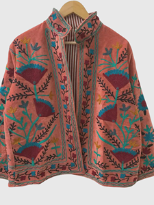 Chaqueta de Algodón con Bordado Floral a Mano, Cuello Mandarín, Manga Larga, Talla Grande, Estilo Prairie Chic para Mujer, Otoño - Product Image 4