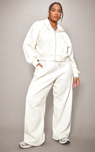 Women Plus Size <b>White</b> <b>Tracksuit</b> Set Full Sleeve Hooded Zipper Loose Fit Casual Autumn Wear With Side Pockets - Product Image 3