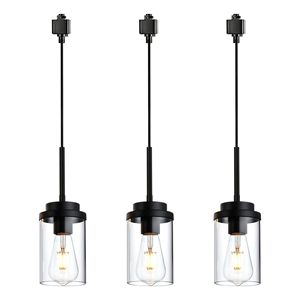 Set di 4 Lampade a Sospensione Nere a Forma di H con Paralumi in Vetro Trasparente, Compatibili con Illuminazione a Soffitto per Arredamento Casa - Product Image 4