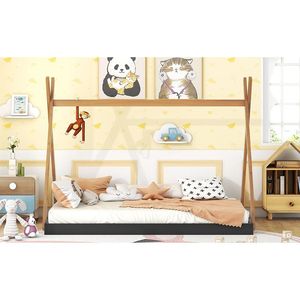 Letto a tenda nero e marrone a grandezza naturale con struttura triangolare per bambini - Product Image 5