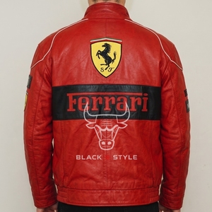 Blouson de moto en cuir rouge, style Dirndl, patchwork, zippé, brodé, pour motocross, unisexe, pour la conduite en moto, hiver et printemps - Product Image 3