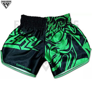 Shorts de boxe et d'arts martiaux imprimés noir et vert, 100 % polyester, shorts de combat, shorts de Muay Thai les plus vendus - Product Image 2