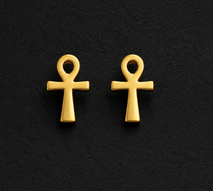 Pendientes de Plata de Ley 925 con Baño de Oro de 18K, Diseño Minimalista de Cruz Ankh, Unisex, para Uso Diario, Joyería Fina, Regalo para Ella - Product Image 3