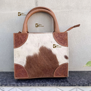<b>Unique</b> Designer Cowhide Leather Shoulder Bag Hand Tooled Real Leather Gypsy Boho Vintage Handmade Handbag - Product Image 1