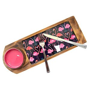 Bandeja de Servir de Madera Económica con Tres Recipientes para Condimentos y Diseño Floral para Uso en el Hogar y Restaurantes - Product Image 4
