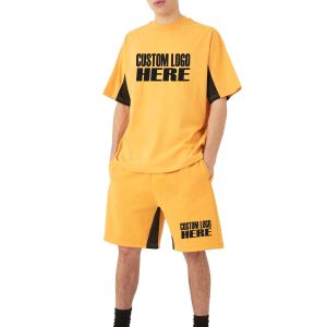 Ensemble T-shirt et short pour homme, style streetwear décontracté, coupe oversize, col rond, 100% coton, fabrication de qualité supérieure - Product Image 1