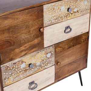 Cómoda/Gabinete Modular Moderno de Mediados de Siglo, de Madera Maciza de Mango, con 4 Cajones y Incrustaciones Florales Talladas a Mano, para Almacenamiento en la Sala de Estar - Product Image 4