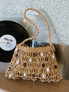 Bohemian Crochet <b>Shoulder</b> Bag With Stone Beads Hollow Out Design Summer Style Single <b>Strap</b> Women's Handbag - Product Image 5