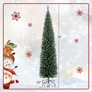 Árbol de Navidad Artificial Preiluminado de 5/6/7/8/9 Pies, Estilo Lápiz, con 150/180/200/300/400 Luces LED Blancas Cálidas - Product Image 1