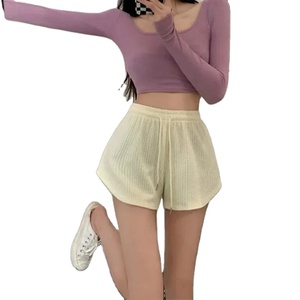 กางเกงขาสั้นสำหรับวิ่งออกกำลังกายสำหรับผู้หญิงกางเกงออกกำลังกายขาสั้นบางทรงหลวมใส่เล่นยิมแบบลำลองขนาดใหญ่ขากว้างเอวสูงแบบมีเชือกผูก - Product Image 3