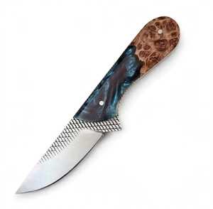 Herramienta utilitaria artesanal de acero para herramientas con punta de corte, mango de madera de resina azul con vetas. - Product Image 6