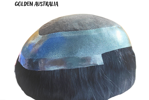 Prothèse capillaire droite premium Golden Australia Border pour hommes, cheveux indiens Remy, technique PU, haute qualité, design central, base en dentelle et PU - Product Image 3