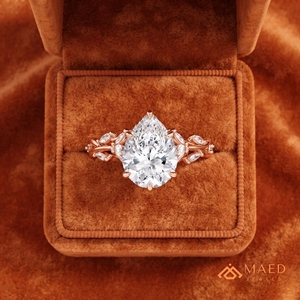 Bague en Moissanite Coupe Poire Or Rose, Bijou Fin pour Femme, Design Feuille Élégant, Cadeau de Fiançailles, Bijou Tendance Moderne - Product Image 5