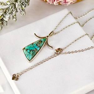 Colgante de Plata de Ley 925 Chapado en Oro de 14K con Turquesa y Cobre, Colgante de Piedra Preciosa Natural, Regalo de Joyería para Mujer - Product Image 3