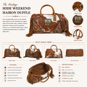 Sac de voyage en cuir de vachette à franges, sac de week-end |   Sac à main de style occidental fait main |   Exportation OEM Inde 2026 pour Femmes - Product Image 3