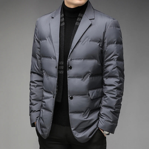 Mego Industry Men's Long Puffer Jacket Stand Collar Single Breasted Thick Quilted Coat Casual Solid Black 100% Polyester <b>Winter</b> - Product Image 6