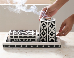 Encens en bois artisanal de haute qualité avec plateau en résine incrusté de nacre, motif floral, décoration d'intérieur, artisanat, exportation mondiale - Product Image 2