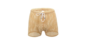 Shorts en tricot beige pour homme avec cordon de serrage à la taille, respirants, à motif de points, décontractés - Product Image 3