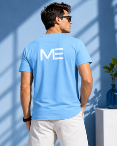 T-shirt bleu ciel 100 % coton, manches courtes, col rond, coupe classique, décontracté, effet délavé, 250 g, coutures durables, tissu respirant, personnalisable - Product Image 2