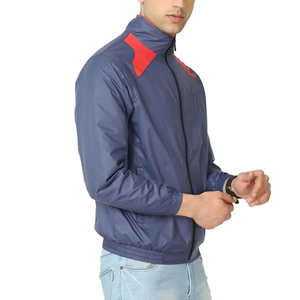 Veste de course coupe-vent pour homme, bleu et rouge, style sportif, col montant, fermeture éclair, vêtement d'automne, matière polyester - Product Image 1