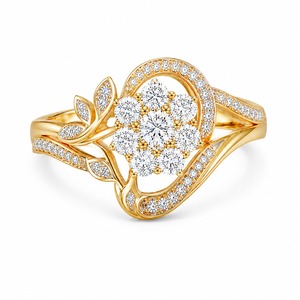 Anillo de Novia de Lujo con Diamantes Cultivados en Laboratorio, Oro Amarillo de 18K, Diseño de Corazón, Espiral, Hoja y Pavé, Geométrico/Floral - Product Image 1