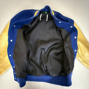 Casual Sports Varsity <b>Jacket</b> Delong Sportswear Varsity Letterman <b>Jacket</b> Blue Tan Sleeves Chenille 82 - Product Image 3