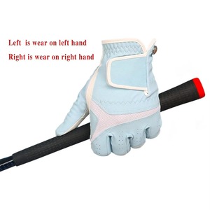 Golf Gloves Unisex White and Light Blue Genuine Leather Breathable <b>Snap</b> Closure Right Hand Sports Use - Product Image 2