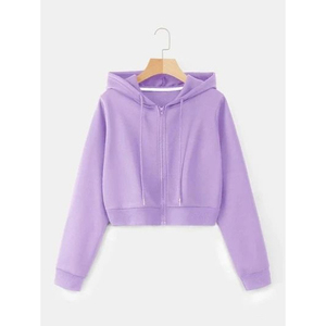 Customize <b>Women's</b> <b>Black</b> Cropped Hoodie Zip-Up <b>Sweatshirt</b> Full Sleeve Solid Color Knitted Breathable Autumn Wear OEM ODM 2026 - Product Image 2