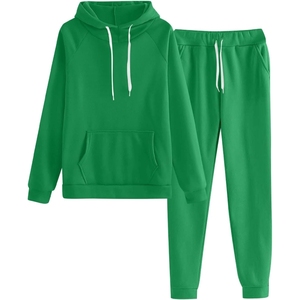 <b>Women</b> Hoodie <b>Jogger</b> Set Solid Green 2 Piece Sweatshirt Pants Casual Sportswear Lounge Outfit Full Sleeve <b>Knitted</b> Cotton - Product Image 5