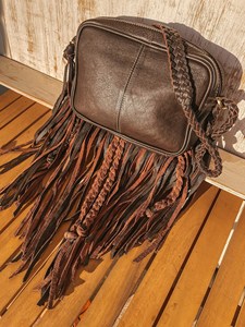 Premium Genuine Leather Fringe Handbag for Women – Vintage Boho Style Shoulder <b>Bag</b> with Tassels & <b>Studded</b> Detail - Product Image 2