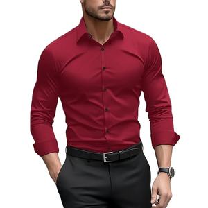 Casual Summer Business <b>Men's</b> Formal <b>Shirt</b> Solid Color Wedding Outdoor Black Red Navy Blue Dark <b>Green</b> Long Sleeve - Product Image 1