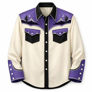 Camisa Vaquera Occidental Unisex Vintage Casual de Corte Ajustado con Estampado Floral y Ribete en Contraste, Personalizada OEM, Manga Larga, Bordada, Estilo Rodeo - Product Image 1