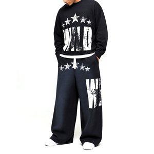 Men’s <b>Oversized</b> Graphic Print <b>Sweatpants</b> Distressed Star Letter Design Baggy Streetwear Wide Leg Jogger Trousers - Product Image 4
