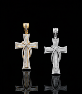 Collier pendentif croix religieuse Hip Hop Bling 10K 14K pour hommes, serti de diamants, en argent et or, avec pendentifs Moissanite, pour la vente à l'exportation - Product Image 1