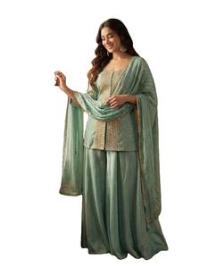 Conjunto de Kurta/Kurti Tradicional para Fiesta, Largo hasta el Suelo, para Mujer, Color Oliva, Marca Mehreen - Product Image 1